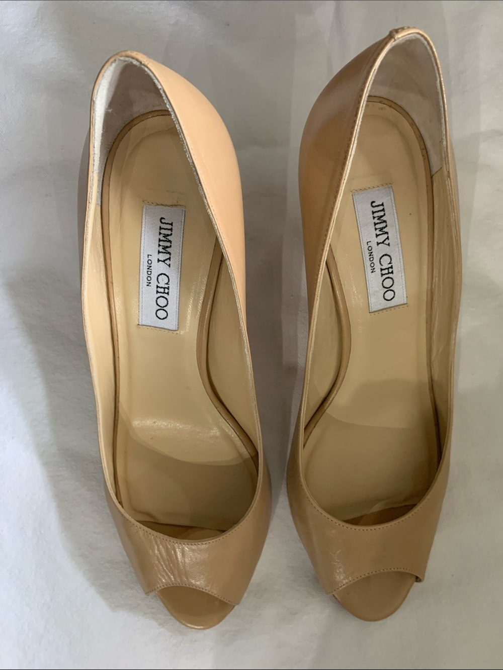 Jimmy Choo Beige Peep-Toe Leather Pumps